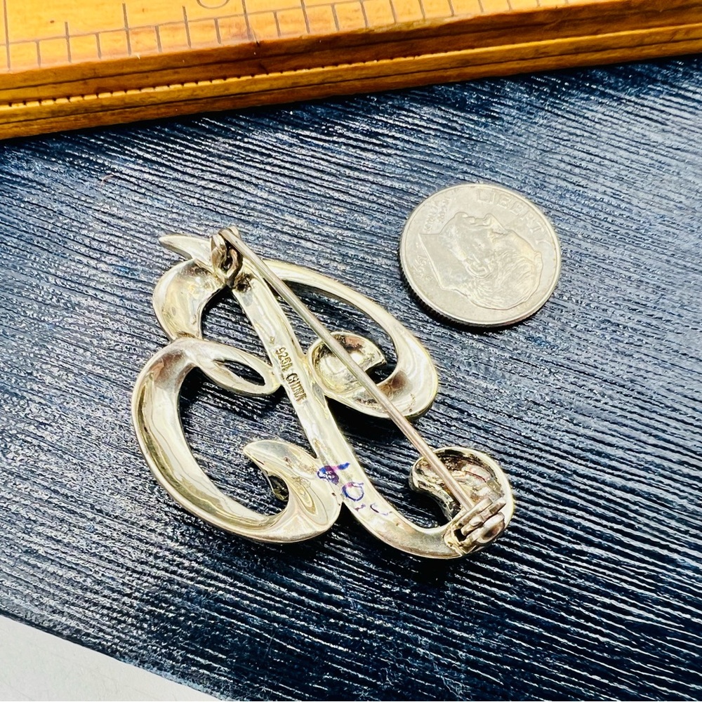 Vintage 925 silver & marcasite monogram letter B large brooch pin - Picture 6 of 8